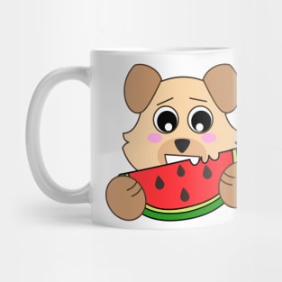 Kawaii chibi dog eating a watermelon fruit slice Mug